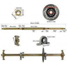 815mm 25mm Go Kart Rear Axle kit Hubs Brake disc Sprocket Drift Trike Buggy